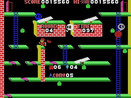 画像ギャラリー No.002のサムネイル画像 / 「C-SO(MSX版)」,プロジェクトEGGで会員向けに無料配信開始。シーソーやトランポリンなどを駆使してワルガキたちをこらしめるACTゲーム