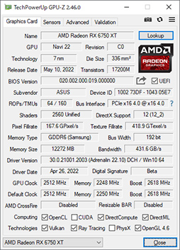 画像集#003のサムネイル/Radeon RX 6750 XT＆6650 XTが登場。ASUS「DUAL-RX6750XT-O12G」と「DUAL-RX6650XT-O8G」でRTX 3070/3060との性能差を探る