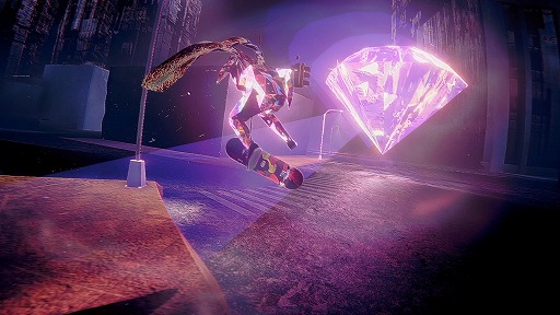 画像ギャラリー No.003のサムネイル画像 / ガラスの肉体を光らせ,悪魔はスケボーで月を目指す。サイケデリックな世界を疾走するスケボーアクション「Skate Story」,本日発売