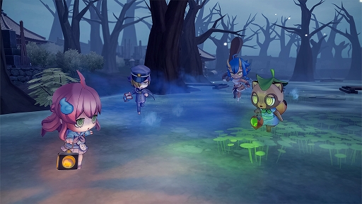 画像ギャラリー No.001のサムネイル画像 / 「オバケイドロ２」，期間限定「冬模様マップ」第1弾を本日配信開始。雪が薄く積もったウラメシ寺を舞台に，ツルツル滑る氷上で戦おう