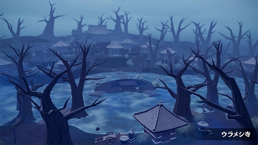 画像ギャラリー No.002のサムネイル画像 / 「オバケイドロ２」，期間限定「冬模様マップ」第1弾を本日配信開始。雪が薄く積もったウラメシ寺を舞台に，ツルツル滑る氷上で戦おう