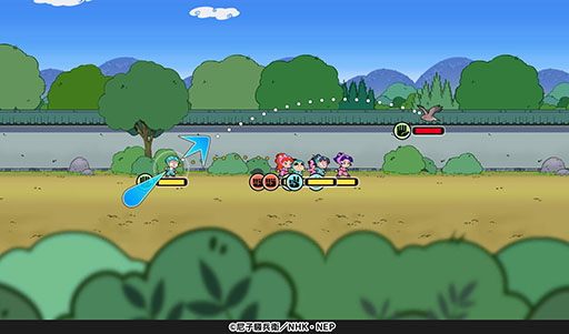 画像ギャラリー No.003のサムネイル画像 / 「忍たま乱太郎 ふっとびパズル!の段 あげいん!」,正式サービスを開始。ミニキャラになった忍たまたちを引っ張って飛ばす直感的なパズルゲーム