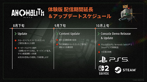 画像ギャラリー No.003のサムネイル画像 / 「アノマリス/ANOMALITH」「クライムライト/CRYMELIGHT」,Steamで公開した体験版の配信継続が決定