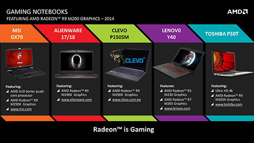 画像集#004のサムネイル/［COMPUTEX］AMD，ノートPC向けのRadeon R9・R7・R5 M200シリーズのラインナップを発表。HD 7000Mから数えて2度めのリネーム
