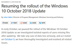  No.003Υͥ / Windows 10緿åץǡȡOctober 2018 UpdateפۿƳWindows Updateˤۿϡֿ֤פ
