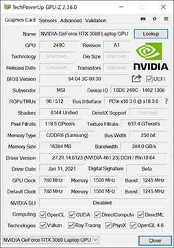 画像集#005のサムネイル/NVIDIAのノートPC向け新型GPU「GeForce RTX 3080」の実力を検証してみた。デスクトップ向けRTX 2070 SUPERを上回る性能を確認