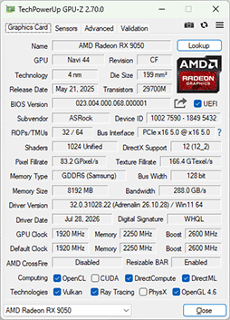 画像ギャラリー No.005のサムネイル画像 / RDNA 4世代のエントリーGPU「Radeon RX 9050」の実力は? GeForceのエントリー級「GeForce RTX 5050」と比較してみた