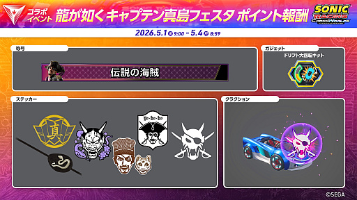 画像ギャラリー No.012のサムネイル画像 / 「ソニックレーシング クロスワールド」，無料アップデート「真島吾朗（キャプテン真島）」を4月30日より配信