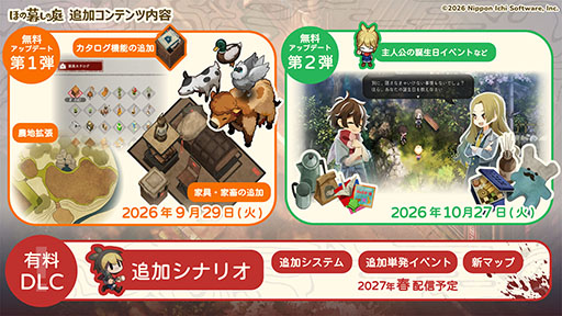 画像ギャラリー No.001のサムネイル画像 / 「ほの暮しの庭」,無料アップデート第1弾を9月29日に配信。「家具カタログ」や「農地拡張」機能の追加などを予定