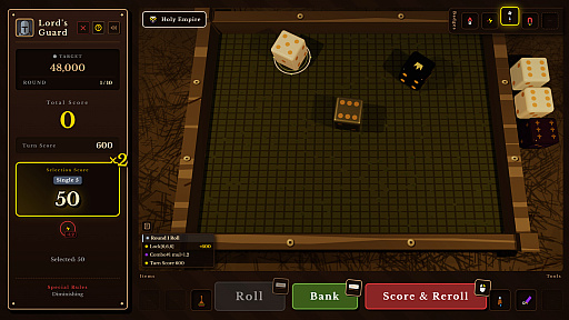 画像ギャラリー No.003のサムネイル画像 / 中世の薄暗い酒場で，運命をダイスに託す。ローグライク要素を取り入れたファークルダイスゲーム「Dice Tavern: Farkle Roguelike」発表