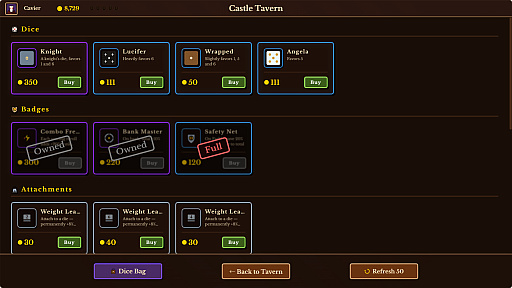 画像ギャラリー No.007のサムネイル画像 / 中世の薄暗い酒場で，運命をダイスに託す。ローグライク要素を取り入れたファークルダイスゲーム「Dice Tavern: Farkle Roguelike」発表